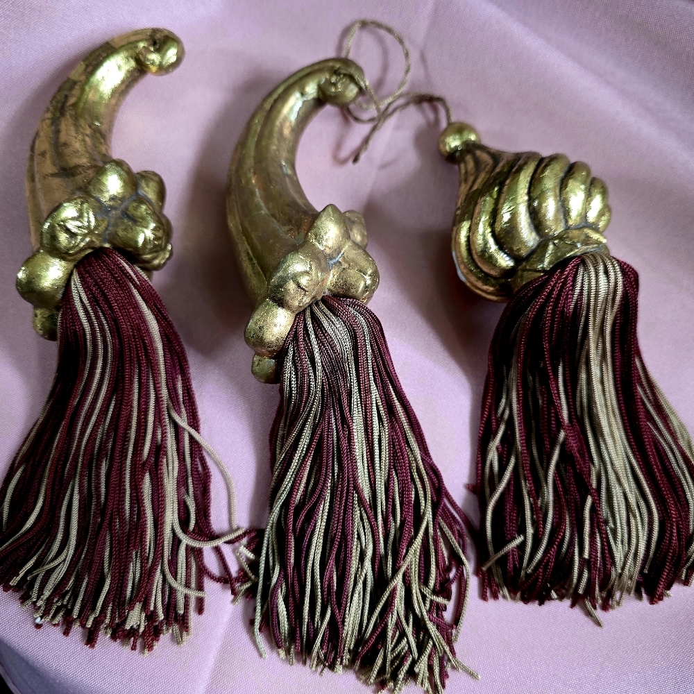 Lot of 3 Vintage Gold and Burgundy Tassels Ornaments 8"